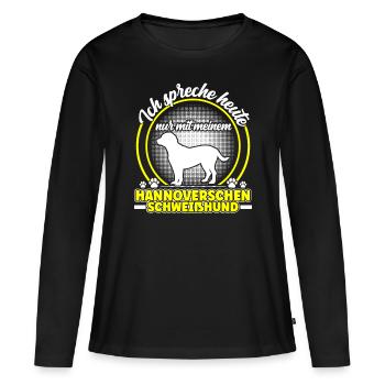 Ne parlez qu’au Lévrier hanovrien - T-shirt manches longues Premium bio Femme - noir - Devant - Julia (174cm)
