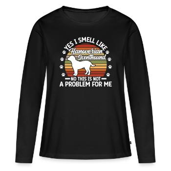 Je sens l’odeur d’un chien de chasse hanovrien - T-shirt manches longues Premium bio Femme - noir - Devant - Julia (174cm)