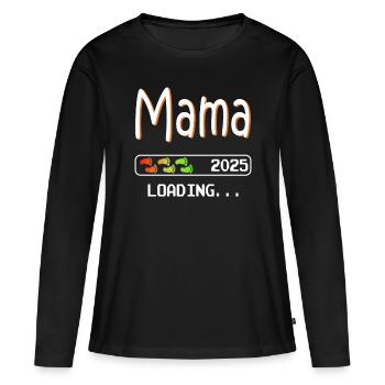 Maman 2025 chargement femme enceinte grossesse - T-shirt manches longues Premium bio Femme - noir - Devant - Julia (174cm)