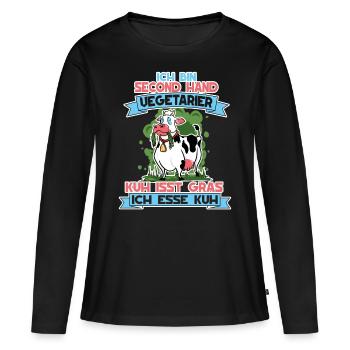 Ich Bin Second Hand Vegetarier Kuh Isst Gras - Frauen Premium Bio Langarmshirt - Schwarz - Vorne - Julia (174cm)