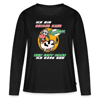Ich Bin Second Hand Vegetarier Kuh Isst Gras - Frauen Premium Bio Langarmshirt - Schwarz - Vorne - Julia (174cm)