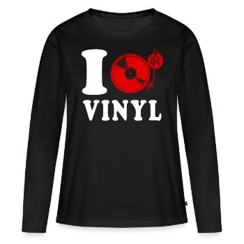 J’aime le vinyle disco coeur drôle spirituel - T-shirt manches longues Premium bio Femme - noir - Devant - Julia (174cm)