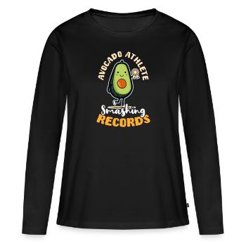 Veganer Athlet Avocado-Athlet bricht Rekorde - Frauen Premium Bio Langarmshirt - Schwarz - Vorne - Julia (174cm)
