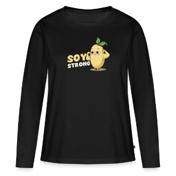 Veganer Sportler Soja Starker Flexbizeps - Frauen Premium Bio Langarmshirt - Schwarz - Vorne - Julia (174cm)