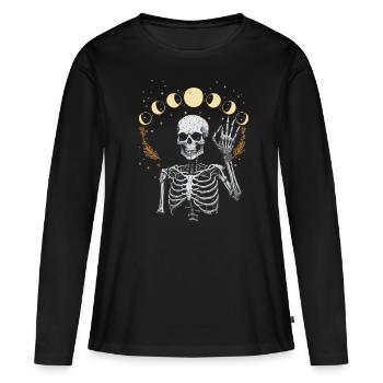 Mond Geist Skelett Geisterstunde Halloween Spuk - Frauen Premium Bio Langarmshirt - Schwarz - Vorne - Julia (174cm)