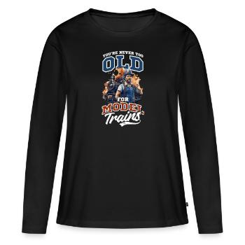 Chemin de fer miniature jamais trop vieux pour les trains miniatures - T-shirt manches longues Premium bio Femme - noir - Devant - Julia (174cm)