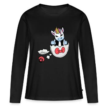 Licorne Naissance Grossesse Enceinte Bébé Oeuf - T-shirt manches longues Premium bio Femme - noir - Devant - Julia (174cm)