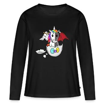 Bébé Licorne Naissance Coquille D’oeuf Bons Mauvais Oeufs - T-shirt manches longues Premium bio Femme - noir - Devant - Julia (174cm)