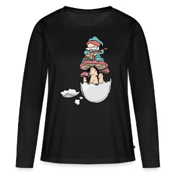 Eierschale Zwerg Wichtel Gnom Fantasy Ei Pilze - Frauen Premium Bio Langarmshirt - Schwarz - Vorne - Julia (174cm)