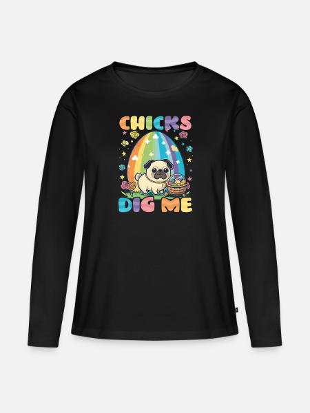 Chicas de Pascua cristianas Dig Me Pug - Ekologisk långärmad premium-T-shirt dam - svart