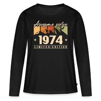 Jahrgang 1974 geboren Berge 50. Geburtstag - Frauen Premium Bio Langarmshirt - Schwarz - Vorne - Julia (174cm)