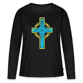 Croix Croix Crucifix Église Jésus Dieu - T-shirt manches longues Premium bio Femme - noir - Devant - Julia (174cm)