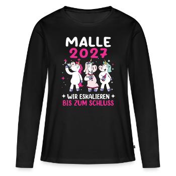 Damen Malle 2027 - Frauen Premium Bio Langarmshirt - Schwarz - Vorne - Julia (174cm)