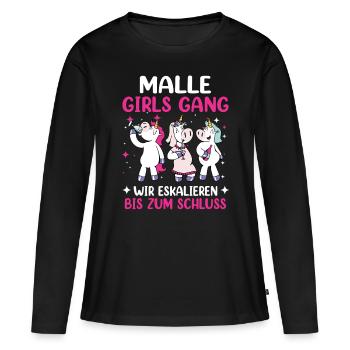 Malle Girls Gang Einhorn Mallorca Party Urlaub - Frauen Premium Bio Langarmshirt - Schwarz - Vorne - Julia (174cm)