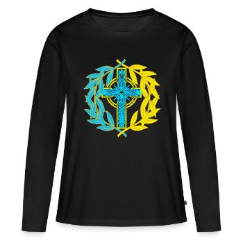Ukraine Croix Crucifix Croix - T-shirt manches longues Premium bio Femme - noir - Devant - Julia (174cm)
