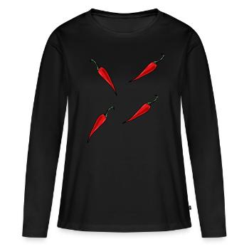 Paprika Chilli Peperoni Gewürz - Frauen Premium Bio Langarmshirt - Schwarz - Vorne - Julia (174cm)