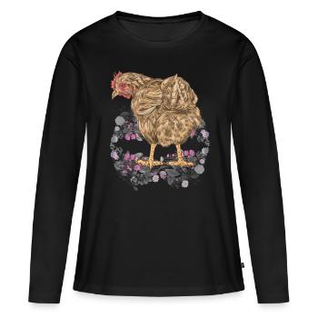 Printemps, Pâques, Poulet, Volaille, Nature, Volaille - T-shirt manches longues Premium bio Femme - noir - Devant - Julia (174cm)