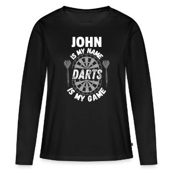 Chemise de fléchettes personnalisée pour John - T-shirt manches longues Premium bio Femme - noir - Devant - Julia (174cm)