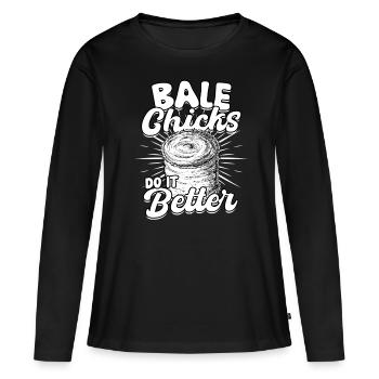 Landwirt Heu Stroh Strohballen Heuballen - Frauen Premium Bio Langarmshirt - Schwarz - Vorne - Julia (174cm)