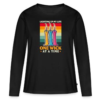 Bougie faisant éclairer la vie une mèche à la fois - T-shirt manches longues Premium bio Femme - noir - Devant - Julia (174cm)