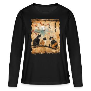 Mt. Fuji Kitten Papyrus Scroll Retro - Women's Premium Organic Long Sleeve Shirt - black - Front - Julia (174cm)
