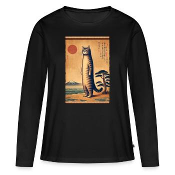 Mt. Fuji Sunset Papyrus Scroll Retro - Women's Premium Organic Long Sleeve Shirt - black - Front - Julia (174cm)