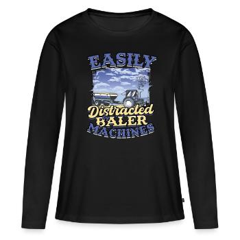 Landwirt Heu Stroh Strohballen Heuballen - Frauen Premium Bio Langarmshirt - Schwarz - Vorne - Julia (174cm)