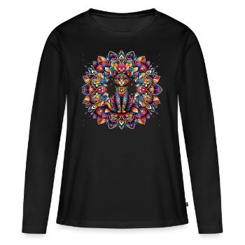 Art baroque Vintage chaton amant Mandala - T-shirt manches longues Premium bio Femme - noir - Devant - Julia (174cm)