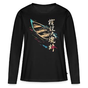 Bateau Dessin Art Oeuvre Texte Peinture Graphique - T-shirt manches longues Premium bio Femme - noir - Devant - Julia (174cm)