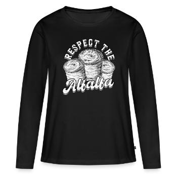 Landwirt Heu Stroh Strohballen Heuballen - Frauen Premium Bio Langarmshirt - Schwarz - Vorne - Julia (174cm)