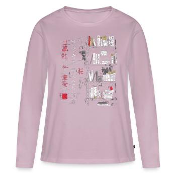 Livre Texte Dessin Illustration Graphique Motif Livre - T-shirt manches longues Premium bio Femme - rose poudré - Devant - Julia (174cm)