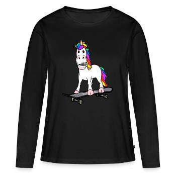 Licorne Skater Skateboard Ados Enfant - T-shirt manches longues Premium bio Femme - noir - Devant - Julia (174cm)
