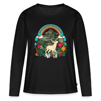Waldtiere Waldbewohner Hirsch Rehbock Reh Kind - Frauen Premium Bio Langarmshirt - Schwarz - Vorne - Julia (174cm)