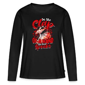 Flamenco dans le claquement d’une main L’âme parle - T-shirt manches longues Premium bio Femme - noir - Devant - Julia (174cm)