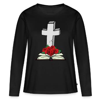 Croix Bible Livre Jésus Dieu Résurrection Mort - T-shirt manches longues Premium bio Femme - noir - Devant - Julia (174cm)