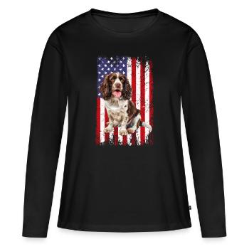 Épagneul springer - T-shirt manches longues Premium bio Femme - noir - Devant - Julia (174cm)