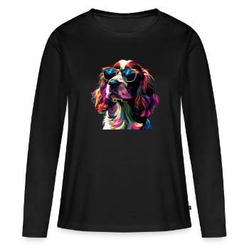 Épagneul springer - T-shirt manches longues Premium bio Femme - noir - Devant - Julia (174cm)