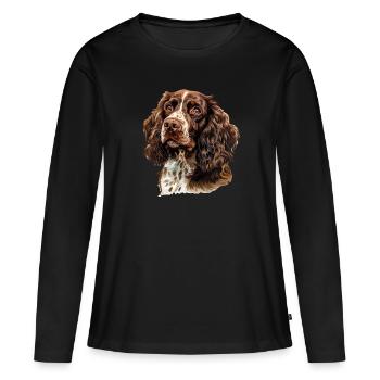 Épagneul springer - T-shirt manches longues Premium bio Femme - noir - Devant - Julia (174cm)