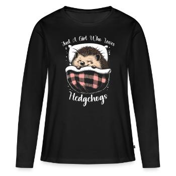 Juste une fille qui aime les hérissons - T-shirt manches longues Premium bio Femme - noir - Devant - Julia (174cm)