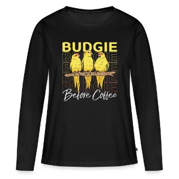 Perruche avant le café Propriétaire de perruche Amateur de café - T-shirt manches longues Premium bio Femme - noir - Devant - Julia (174cm)