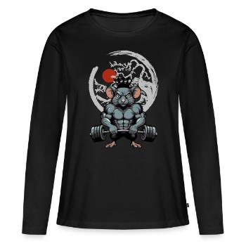 Nager Maus Ratte Muskeln Training - Frauen Premium Bio Langarmshirt - Schwarz - Vorne - Julia (174cm)