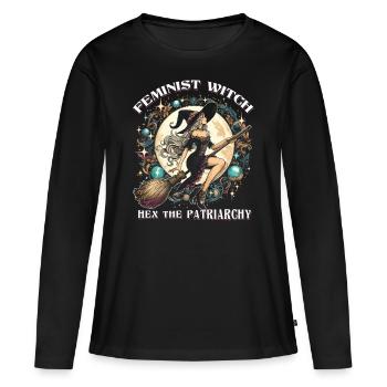 Sorcière féministe : le patriarcat - T-shirt manches longues Premium bio Femme - noir - Devant - Julia (174cm)