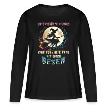 Never underestimate a nasty old woman with a broom - Women's Premium Organic Long Sleeve Shirt - black - Front - Julia (174cm)