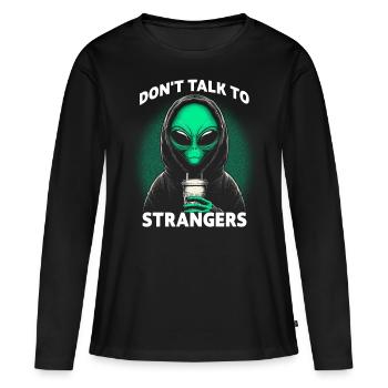Ne parlez pas à des inconnus - T-shirt manches longues Premium bio Femme - noir - Devant - Julia (174cm)