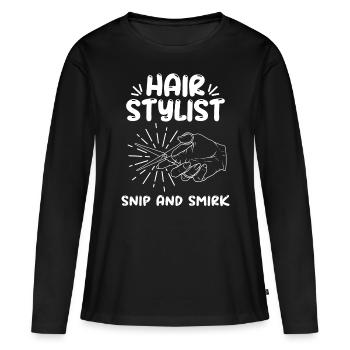 Coiffeur Coiffeur Coiffeur Coiffeur - T-shirt manches longues Premium bio Femme - noir - Devant - Julia (174cm)