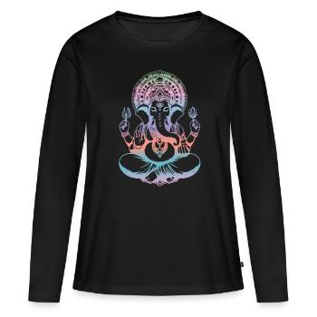 Ganesh Dieu hindou Ganesha éléphant spirituel - T-shirt manches longues Premium bio Femme - noir - Devant - Julia (174cm)