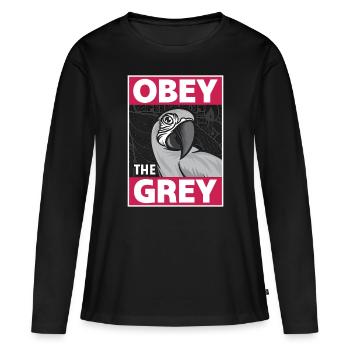 African Grey Obey The Grey Bird Propriétaire Amoureux des perroquets - T-shirt manches longues Premium bio Femme - noir - Devant - Julia (174cm)