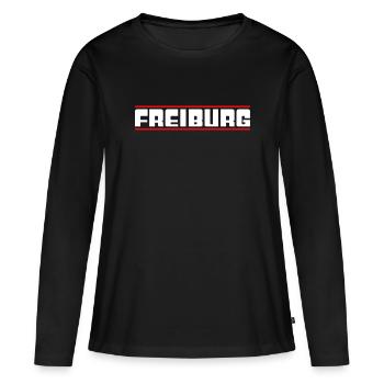 Freiburg - Frauen Premium Bio Langarmshirt - Schwarz - Vorne - Julia (174cm)