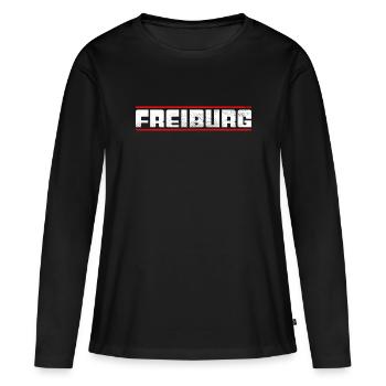 Freiburg - Frauen Premium Bio Langarmshirt - Schwarz - Vorne - Julia (174cm)
