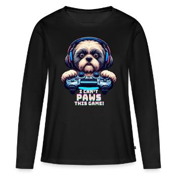 Nerds du jeu, amateurs de chiens Shih Tzu - T-shirt manches longues Premium bio Femme - noir - Devant - Julia (174cm)